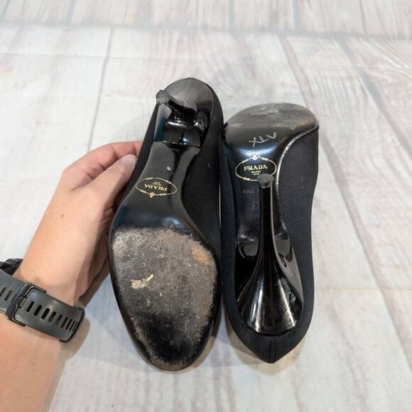 Prada Women's US 7.5 Black Suede Leather Round Toe Slip-On Stiletto Pump Heel - Picture 10 of 10